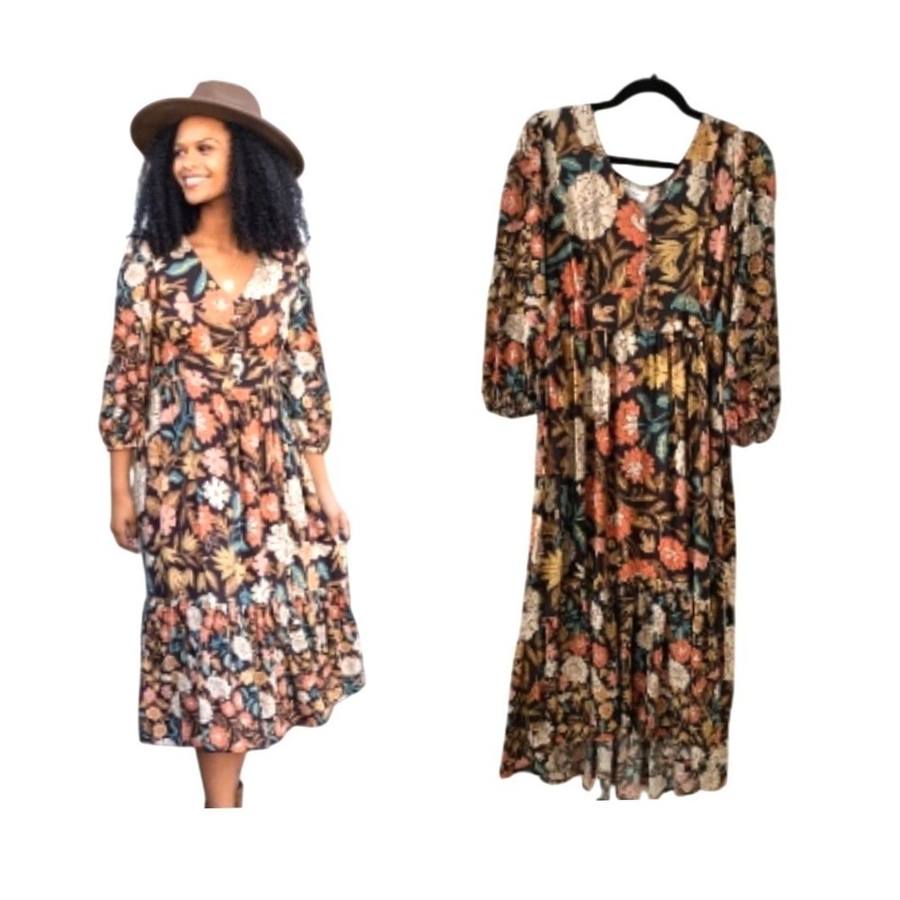 NWT Floral Boho Midi Dress Whimsigoth Prarie, XS